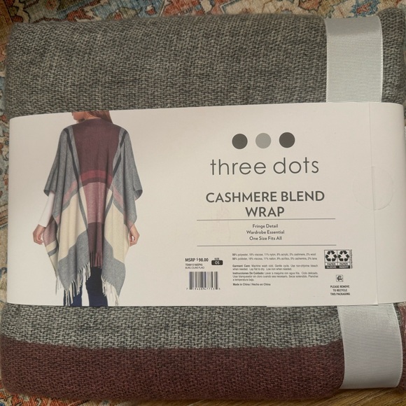 Three Dots Cashmere Blend Wrap with Fringe Plaid - New in Packaging - Picture 7 of 8
